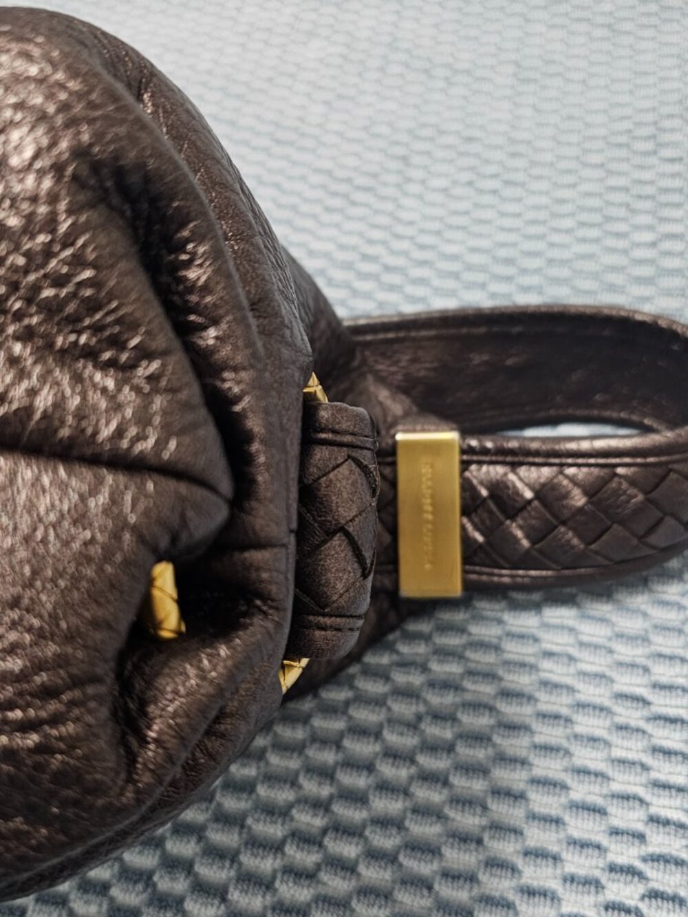 Elliott Lucca Metallic Bronze Leather Hobo Bag - Woven Strap & Tassel - Gold HW - Picture 8 of 10